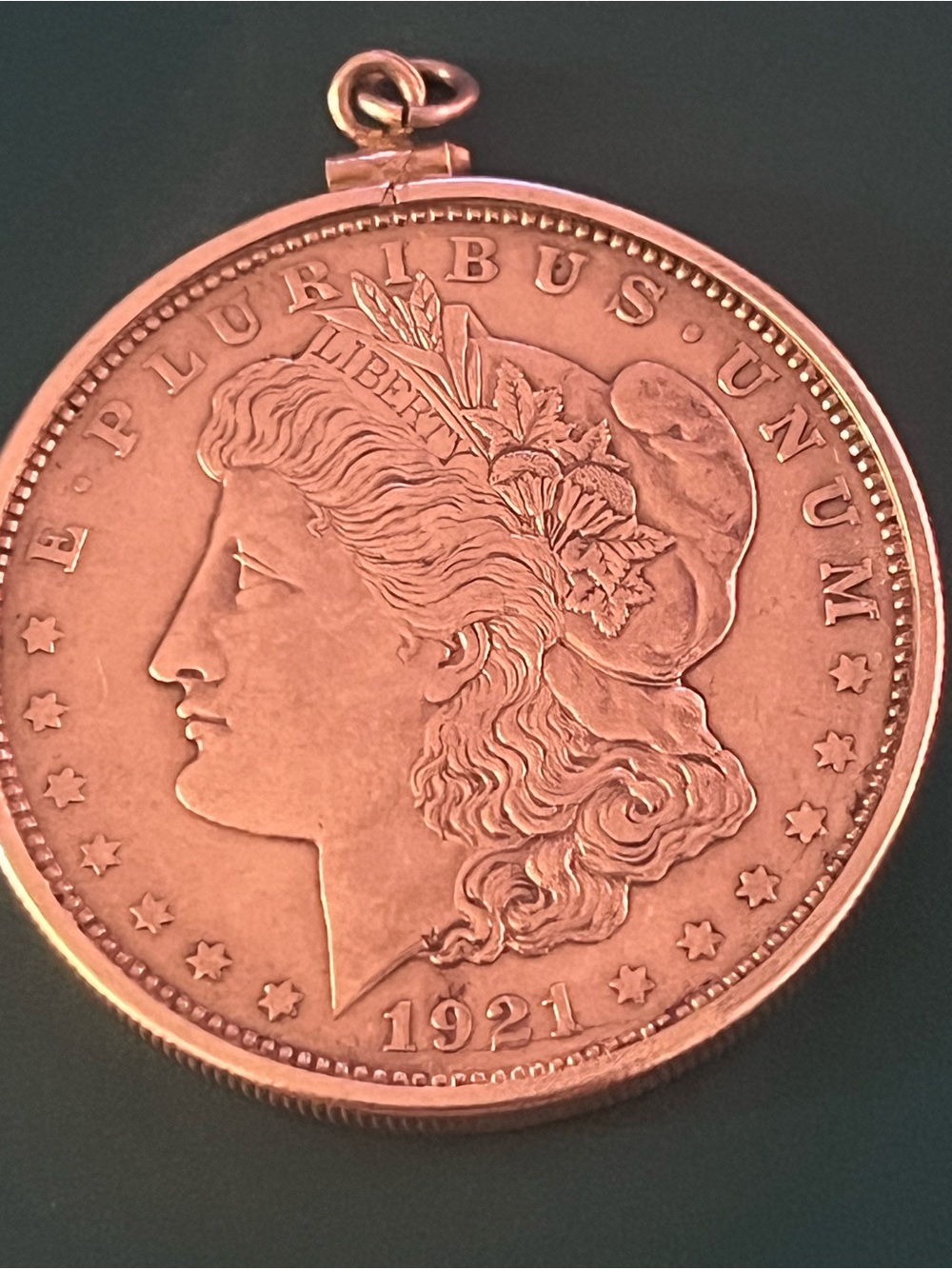 1921 Morgan Silver Dollar in Bezel